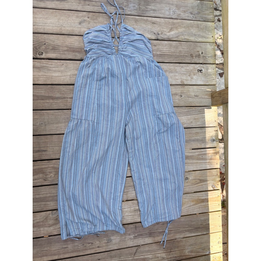 Cupshe XL Blue Striped Halter Wide Leg Jumpsuit CAA13E5A022SC NWT
